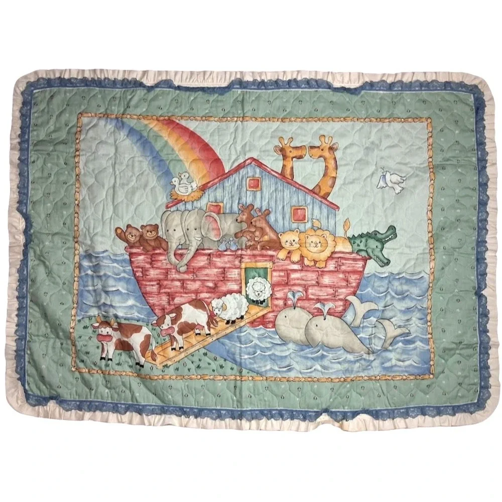 Handmade Noah's Ark Baby Crib Quilt Comforter Blanket Unisex Cotton Blend 32x42